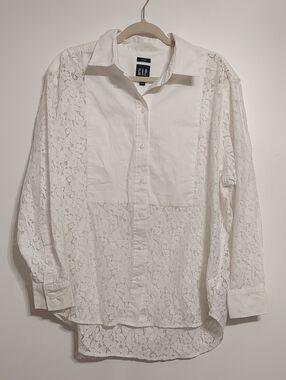 GAP White Lace Panel Button-Front Shirt